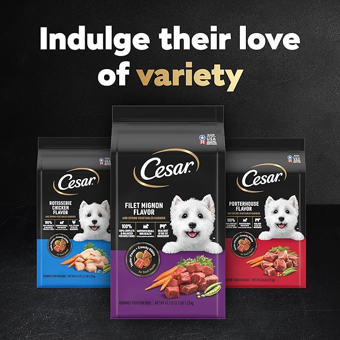 Cesar Small Breed Dry Dog Food for Small Dogs, Filet Mignon Flavor and Spring Vegetables Garnish, 5 lb Bag