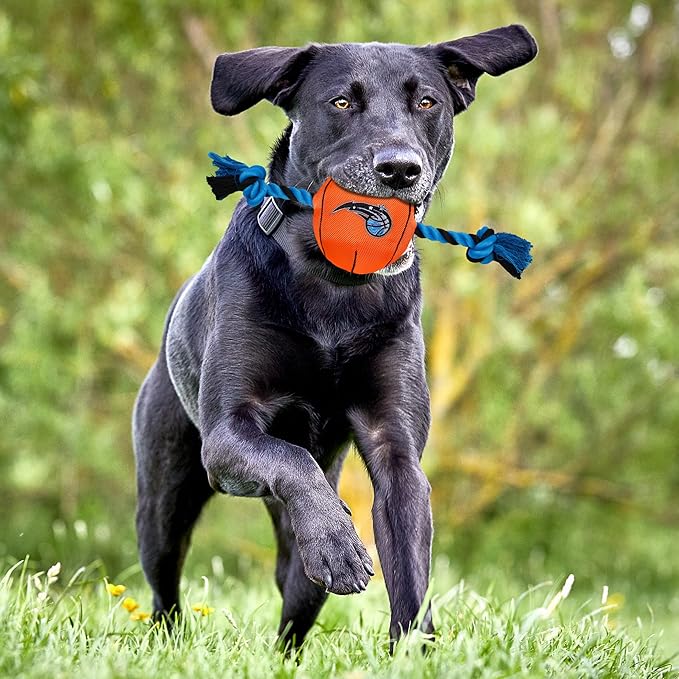 Pets First NBA Orlando Magic Basketball Toy. - Tough Nylon Pet Toy with Tug Ropes & Inner Squeaker, one Size (MAG-3105)