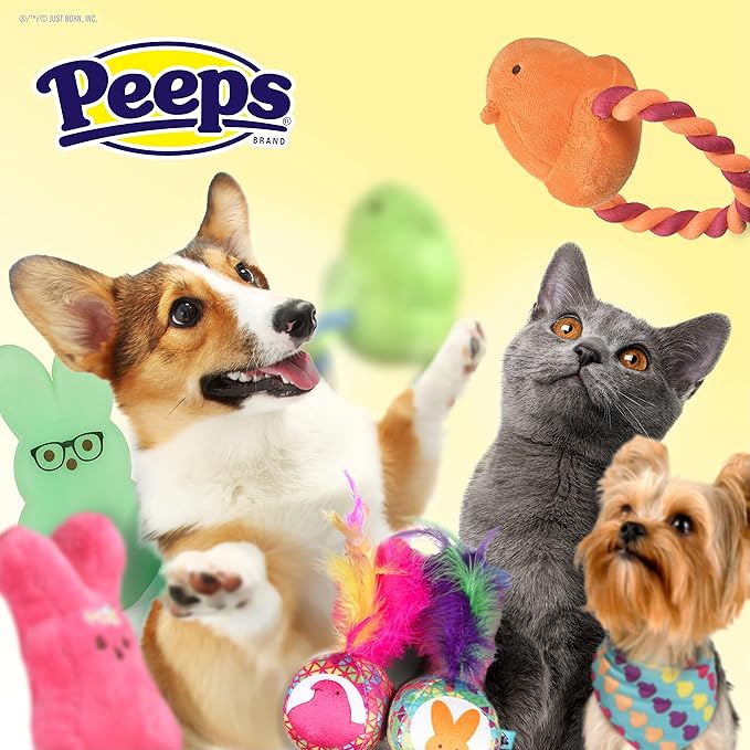 Peeps for Pets Yellow & Orange Plush Dress-Up Bunny Squeaky Dog Toys, 4inch | Small Toy Set from Marshmallow Candies Brand Stuffed Animal Toys (FF20250), and Orange, 4 Inch - 2 Count