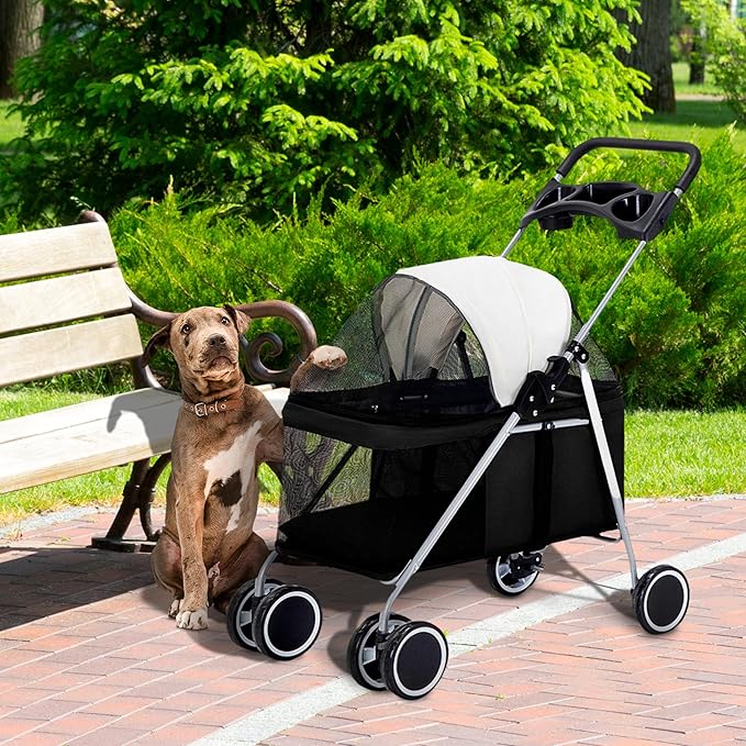 Critter Sitters Pet Stroller, Single Carriage Carrier for Animals up to 33 Pounds, 4-Wheel, Travel, Hiking & Transportation for Cats, Small Dogs, Rabbits, Black