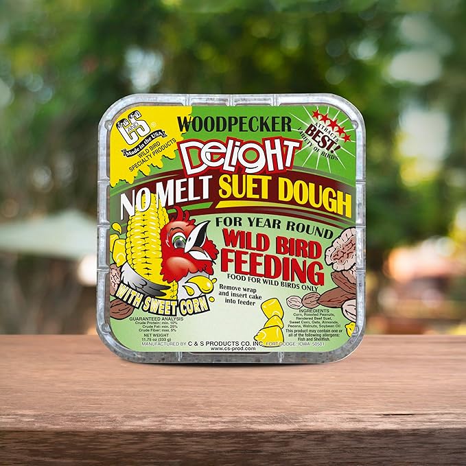C&S Woodpecker Delight No Melt Suet Dough, Suet Cakes for Wild Birds Including Woodpeckers, Flickers and More, 11.75 Ounces, Pack of 8