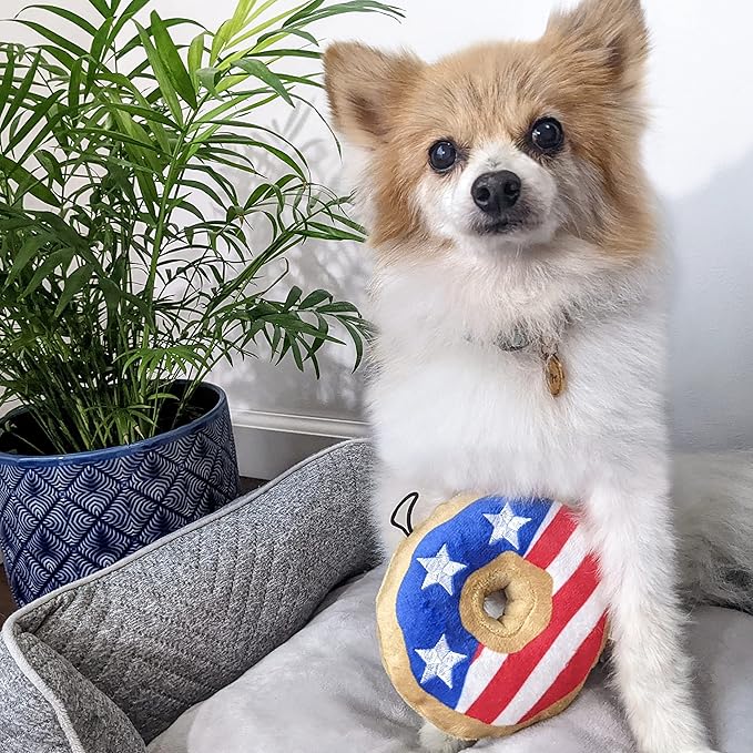 Huxley & Kent for Dogs | Stars & Stripes Donut (Large) | Power Plush Dog Toy with Squeaker | Funny Dog Gift | Fun, Durable, and Safe | H&K Squeaky Dog Toys