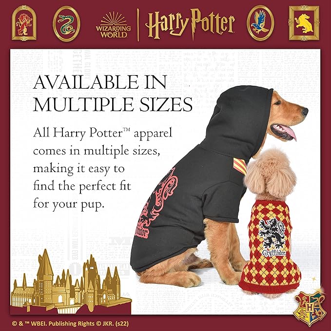 Harry Potter Gryffindor Dog Hoodie with Faux Scarf - Officially Licensed Dog Apparel & Accessories for Hogwarts Houses, Black, Size X-Small
