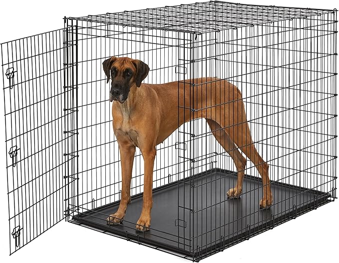 Solutions by MidWest Homes for Pets 54-Inch Drop Pin Crate for Giant Breeds Over 100 lbs, Single Door Dog Crate with Leak-Proof Tray & Secure Latches, Durable Drop Pin Construction