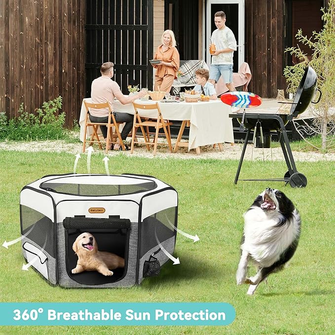 Seiyierr Dog Playpen, Portable Pet Play Pen Foldable Carrying Case, Puppy Pens Outsid for Small Cat Indoor/Outdoor, Removable Mesh Shade Cover