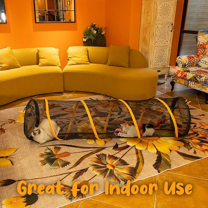 Cat Play Tunnel for Indoor and Outdoor, Kitty Play House, Cat Enclosures Easy to Connect with Cat Tent with Two Zipper Doors Outside Pet Enclosure (Fun Run Cat Tunnel),Orange 1 Pack