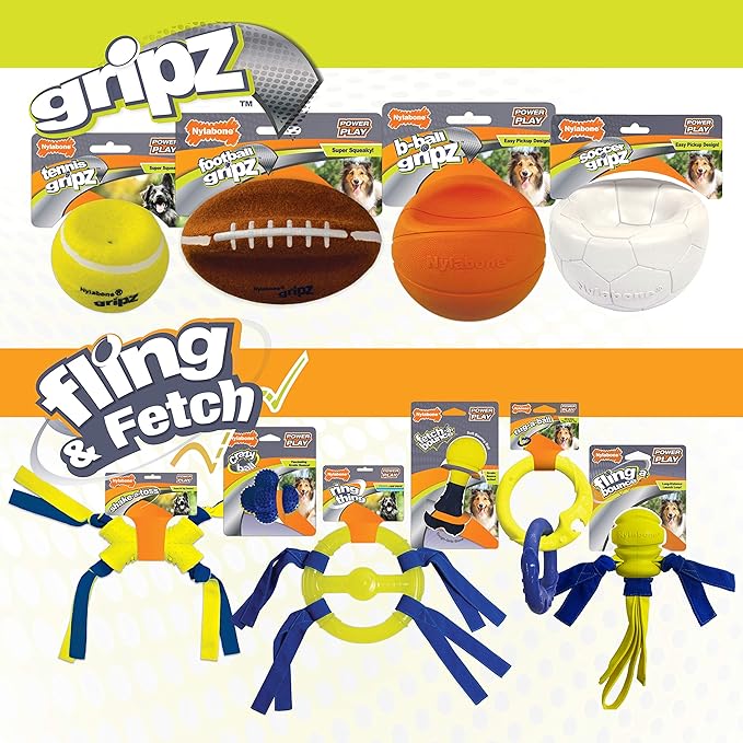 Nylabone Power Play Gripz Felt Soccer Ball Rubber Fetch Toy, Squeaky Ball for Dogs, Medium (1 Count)