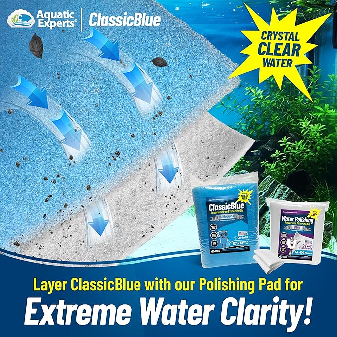 Aquatic Experts Classic Bonded Aquarium Filter Pad -12 Inches by 72 Inches by .75 Inch - Blue and White Aquarium Filter Media Roll Bulk Can Be Cut to Fit Most Filters, Made in USA