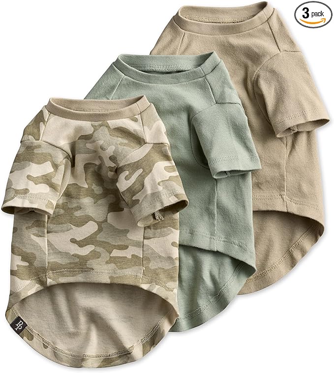 Pet Passion Toby II - The Perfect Tee, 3 Pack Short Sleeve Pet T-Shirt 100% Organic Cotton Tees Clothes for Small, Medium, Large Dogs, Sage Camo, XX-Large (70-110 lbs)