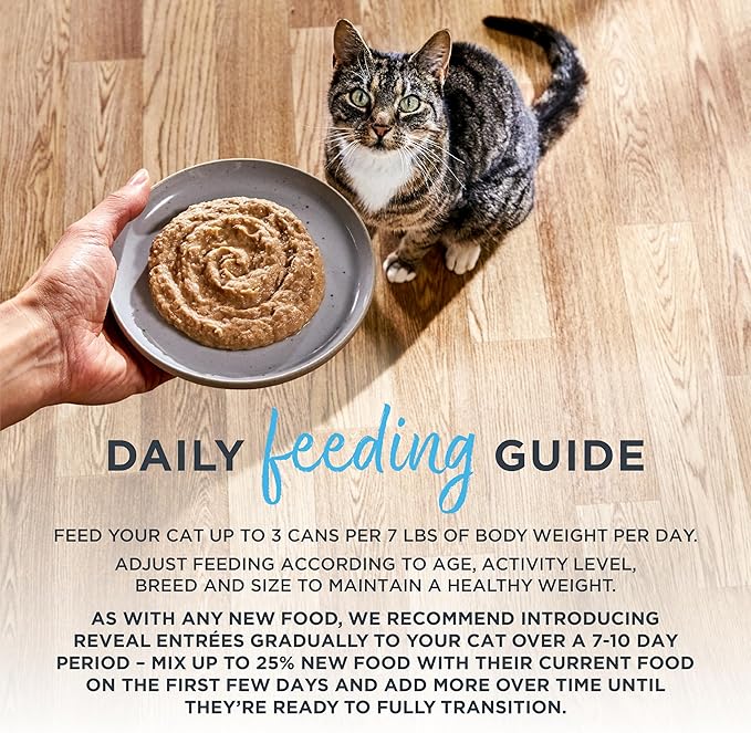 Reveal Entrées Natural Wet Cat Food Paté, Grain-Free with Added Vitamins & Minerals, Carrageenan-Free and High Protein, Tuna Fillet Paté Recipe (24 x 2.47 oz Cans)