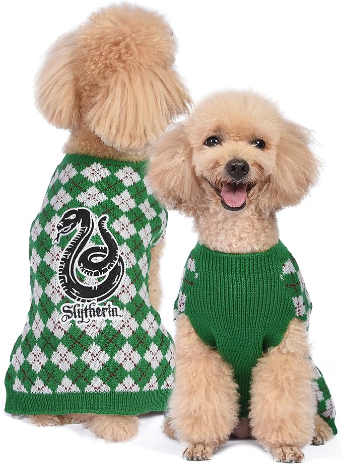 Harry Potter Slytherin Dog Sweater - Pet Outerwear for Dogs - Officially Licensed Dog Apparel & Accessories for Hogwarts Houses, Size Large