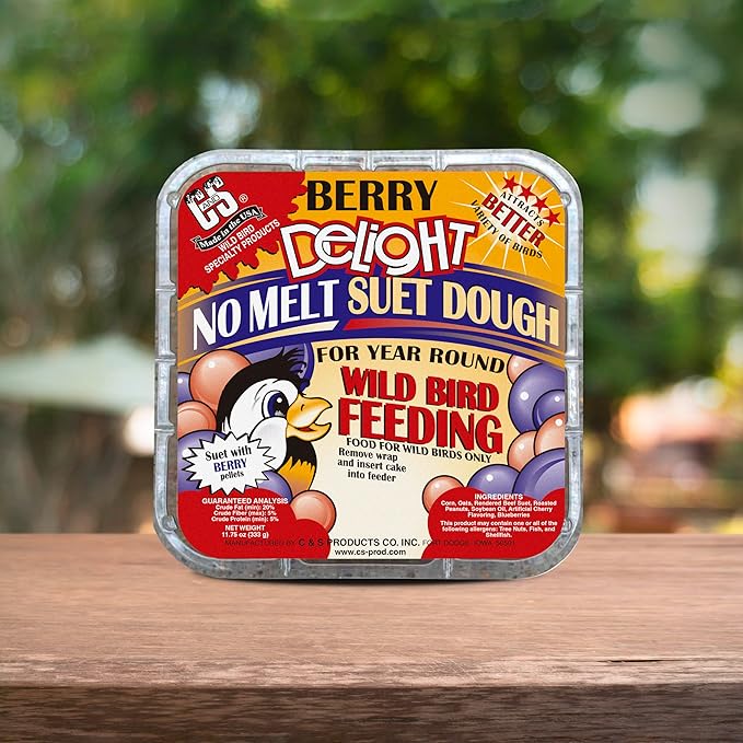 C&S Berry Delight No Melt Suet Dough, Suet Cakes for Wild Birds Including Robins, Blue Jays, Bluebirds, Tanagers, Thrushes and More, 11.75 Ounces, Pack of 8