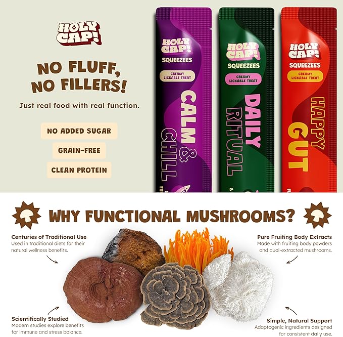 Variety Pack Grain-Free Lickable Cat Treats, 15 Squeezable Purée Tubes (0.5 oz Each), Daily Ritual, Happy Gut & Calm & Chill Flavors, Creamy Cat Purée with Clean Ingredients