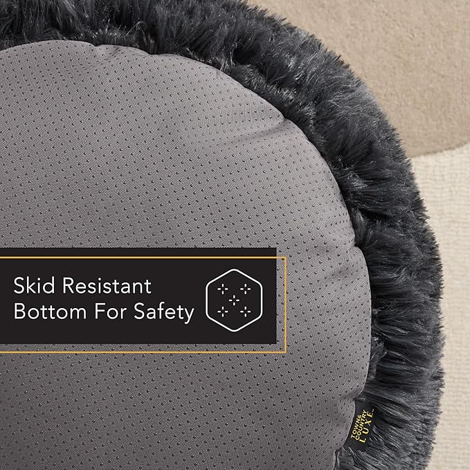 Town & Country Luxe CuddleTown Fuzzy Solid Donut Pet Bed, Soft, Cozy & Calming, Non-Slip Bottom, 100% Machine Washable, Dark Grey, XS 19"x19"x7" Round