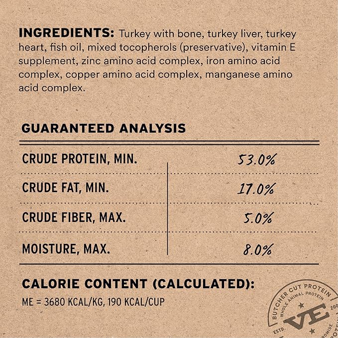 Vital Essentials Freeze Dried Dog Food, Raw Turkey Crunchy Mini Nibs | Complete Meal or Mixer | High Protein, Low Carb, Grain Free, Dry Dog Food | 3 lb Big Bag