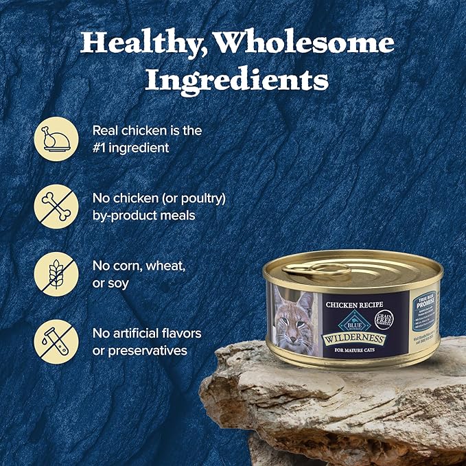 Blue Buffalo Wilderness High-Protein Grain-Free Wet Food for Adult Cats 7+,Chicken Recipe,5.5-oz.,24-Count,(Pack of 24)