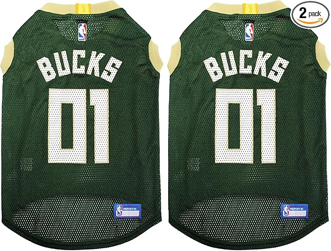 NBA Milwaukee Bucks Dog Jersey, Medium - Tank Top Basketball Pet Jersey (Pack of 2)