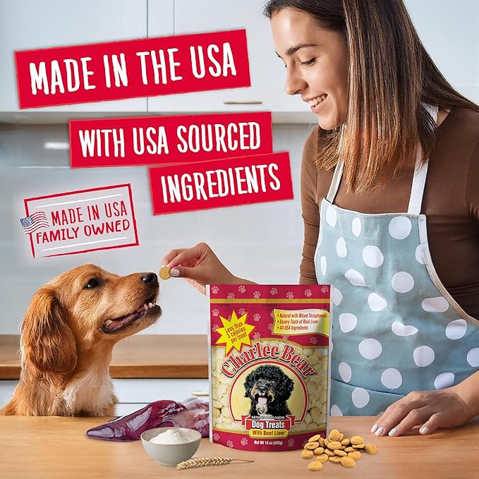 Charlee Bear Original Crunch Dog Training Treats, Beef Liver Flavor, 3 Calories Each, Low Calorie Natural Rewards for Puppies to Adult Dogs, Made in USA, 16 oz (4-Pack)