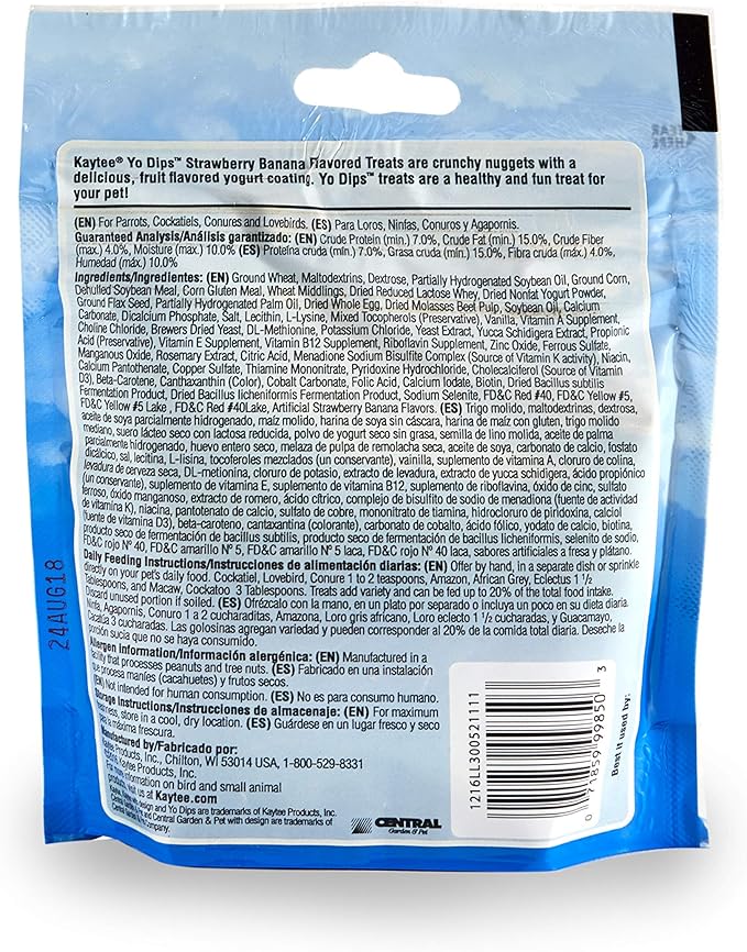 Kaytee Yo Dips Strawberry/Banana Flavor Yogurt Dipped Treat For Pet Birds, 3.5 oz