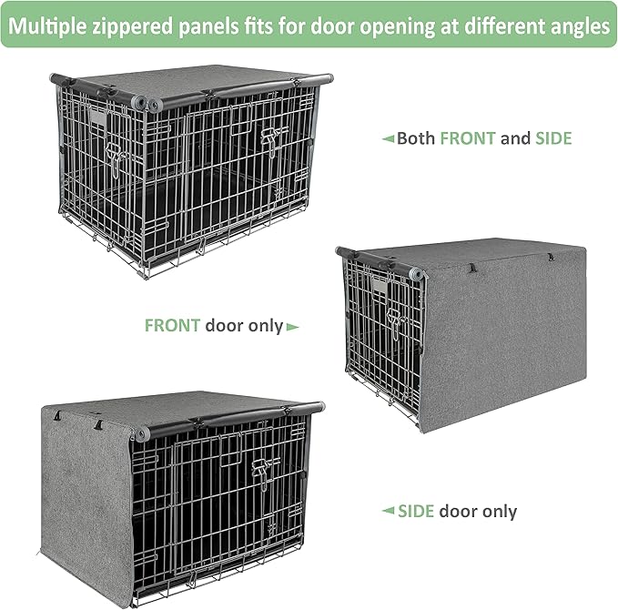 X-ZONE PET Double Door Dog Crate Cover - Polyester Pet Kennel Cover (Fits 24 30 36 42 48 inches Wire Crate) (48 Inch, Grey)