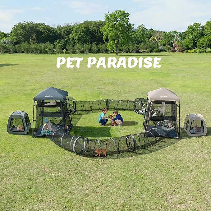 2 Connectable Large Cat Tunnels and 1 Portable Mesh Cube for Indoor and Outdoor, Durable Enclosed Outdoor Pet Playpen for Cats,Puppy and Small Animals to Play, Jump and Sleep Safely