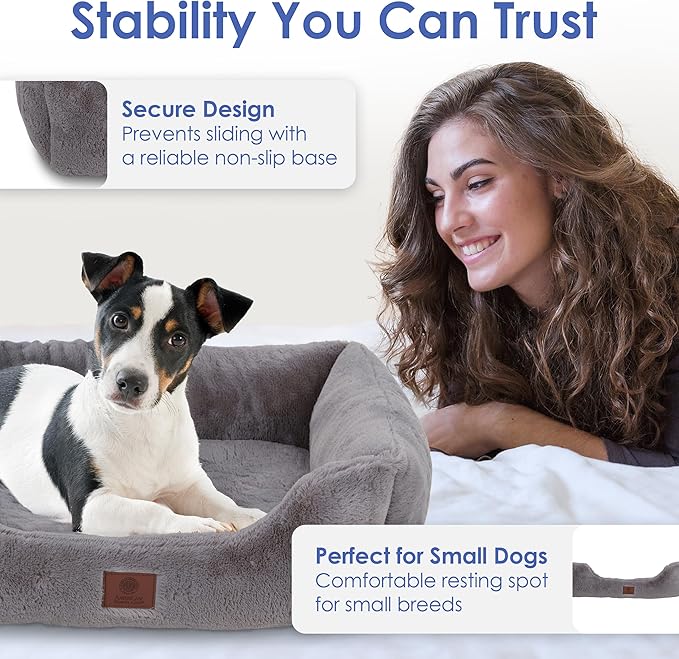 AMERICAN KENNEL CLUB Cuddler Pet Bed with Low-Profile Entrance – 25" Plush Dog Bed for Small Breeds, Ultra-Soft Washable Bed with Non-Slip Bottom, Durable High-Loft Filling, Gray