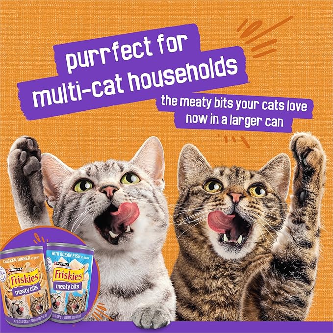 Purina Friskies Meaty Bits Chicken Dinner in Gravy Multi Cat Wet Cat Food - 13.5 Ounces (Pack of 12)