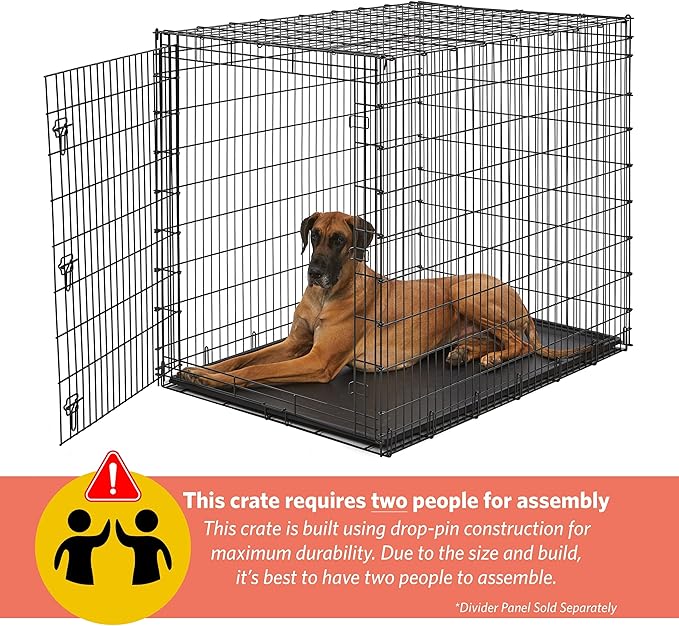 Solutions by MidWest Homes for Pets 54-Inch Drop Pin Crate for Giant Breeds Over 100 lbs, Single Door Dog Crate with Leak-Proof Tray & Secure Latches, Durable Drop Pin Construction