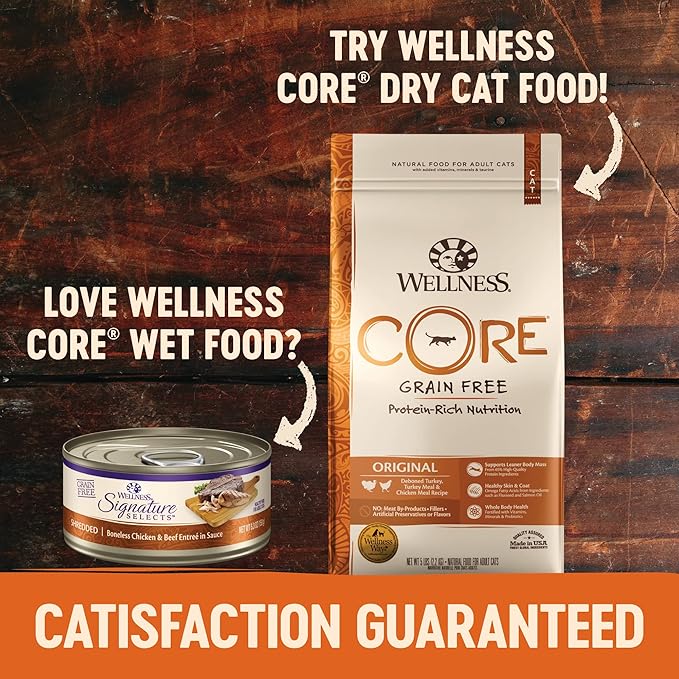 Wellness CORE Signature Selects Shredded Adult Wet Cat Food,Natural,Protein-Rich,Grain Free,2.8 Ounce (Chicken & Turkey),(Pack of 24)