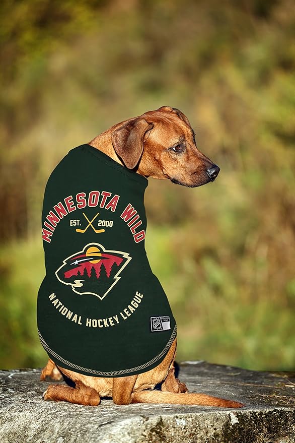 NHL Minnesota Wild Tee Shirt for Dogs & Cats, Large. - Are You A Hockey Fan? Let Your Pet Be An NHL Fan Too!