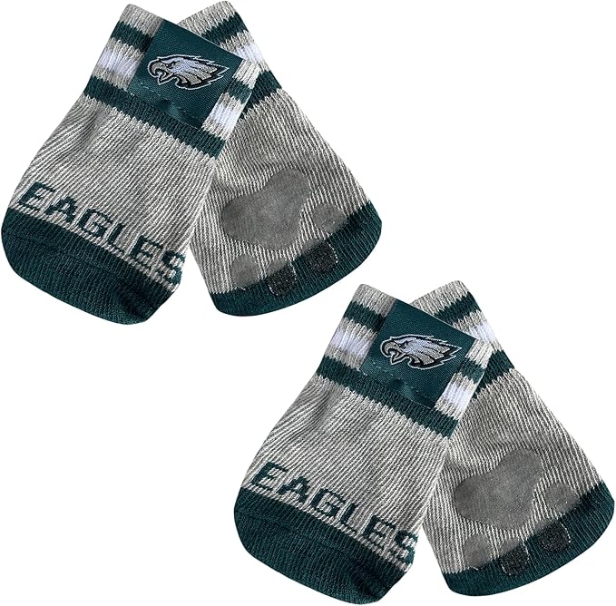 NFL Philadelphia Eagles Anti Slip Dog Socks with Elastic Ribbed Top, Size X-Small/Small. Indoor/Outdoor Socks, Best Dog Paw Protector, 2 Pairs, Cool Puppy Supplies with NFL Logo of Eagles Team
