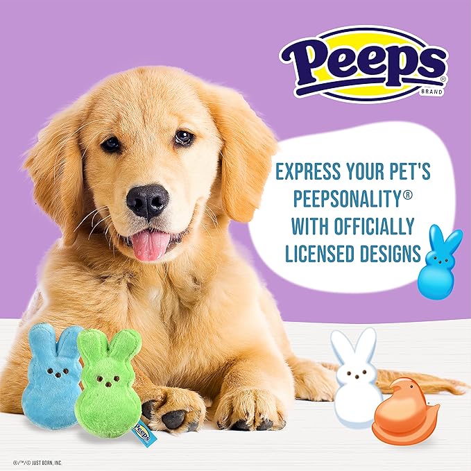 Peeps for Pets Green & Blue Peeps Plush Dress-Up Bunny Squeaky Dog Toys, Small Dog Toy Set