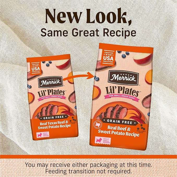 Merrick Lil’ Plates Premium Grain Free Dry Dog Food For Small Dogs, Real Texas Beef And Sweet Potato Kibble - 4.0 lb. Bag