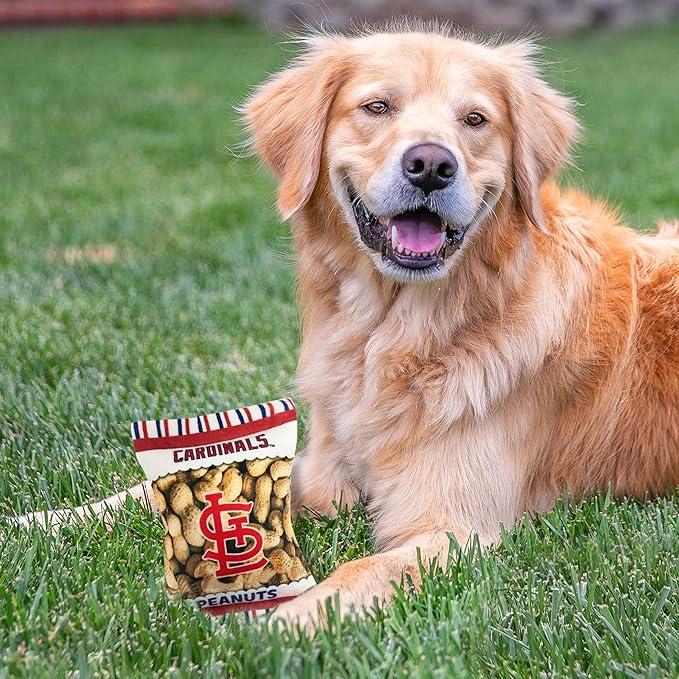 MLB St. Louis Cardinals Plush Peanuts Snack Toy for Dogs & Cats with Embroidered Team Name & Logo with Inner Squeaker