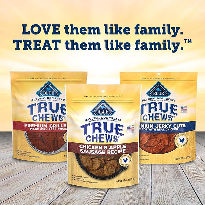 Blue Buffalo True Chews Dog Treats, Made in the USA with Natural Ingredients, Chicken and Apple Sausage Recipe, 12-oz Bag