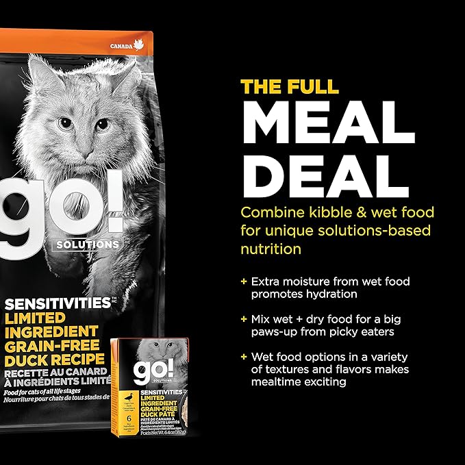 Go! Solutions Sensitivities Limited Ingredient Duck Grain-Free Dry Cat Food, Chicken-Free Kibble Made by Experts for Sensitive Stomachs & Food Allergies, for Kittens, Adults, & Seniors, 16 lb Bag