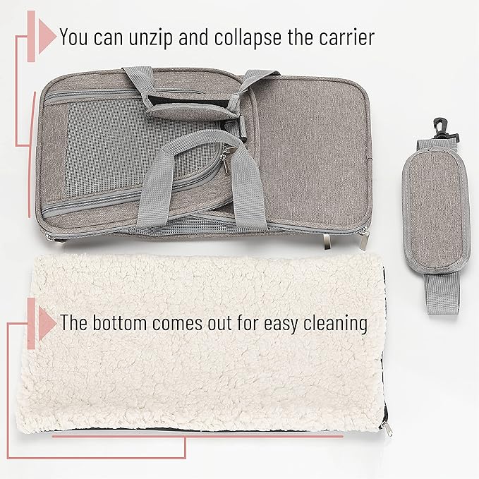Mr. Pen- Pet Carrier, 17.5" x 11.2" x 11.5", Medium Size, Gray, Portable Travel Carrier for Small Pets, Cats & Small Dogs, Breathable Mesh, Safety Inner Leash, Side Pocket & Padded Shoulder Strap