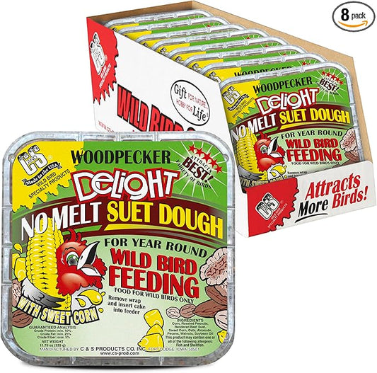 C&S Woodpecker Delight No Melt Suet Dough, Suet Cakes for Wild Birds Including Woodpeckers, Flickers and More, 11.75 Ounces, Pack of 8