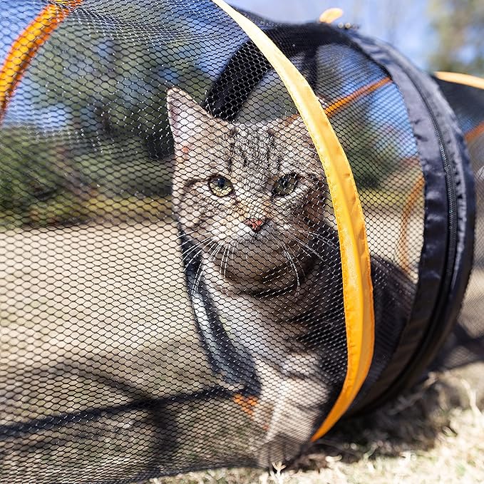 Cat Play Tunnel for Indoor and Outdoor, Kitty Play House, Cat Enclosures Easy to Connect with Cat Tent with Two Zipper Doors Outside Pet Enclosure (Fun Run Cat Tunnel),Orange 1 Pack