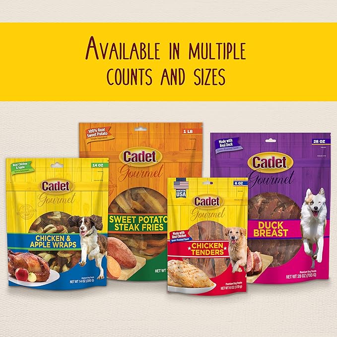 Cadet Gourmet Sweet Potato & Chicken Wraps Limited-Ingredient Dog Chews, Healthy and Natural Training Treats for Small and Large Dogs, 14 oz.
