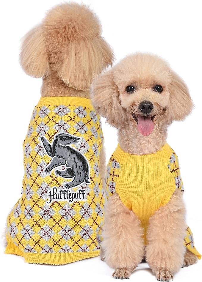 Harry Potter Hufflepuff Dog Sweater - Pet Outerwear for Dogs - Officially Licensed Dog Apparel & Accessories for Hogwarts Houses, Size Medium