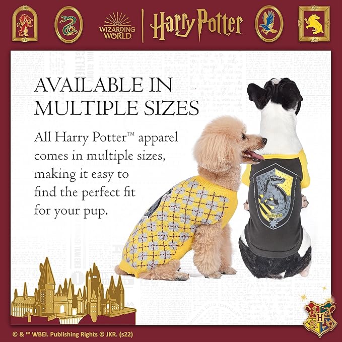Harry Potter Hufflepuff Dog Sweater - Pet Outerwear for Dogs - Officially Licensed Dog Apparel & Accessories for Hogwarts Houses, Size Medium