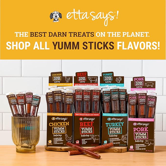 ETTA SAYS! Yumm Meat Sticks Treats for Dogs – Made in the USA, Human Grade, No Added Hormones, No Nitrates and MSG, Gluten-Free (Variety, 24 Count Pack of 1)