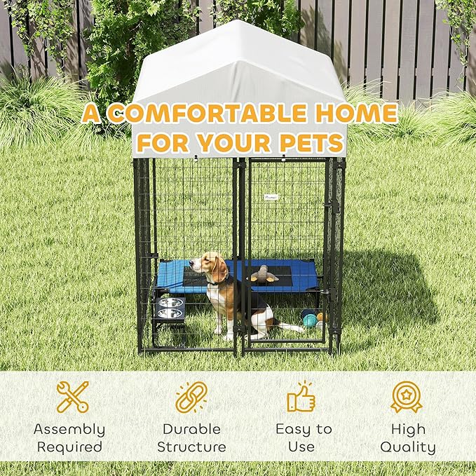 PawHut Outdoor Dog Kennel with Roof, 4' x 4' x 6' Heavy Duty Welded Wire Dog Playpen Enclosure with Escape-Proof Lock, UV-Resistant & Waterproof Cover, for Medium Dogs, Chickens, Ducks, Silver