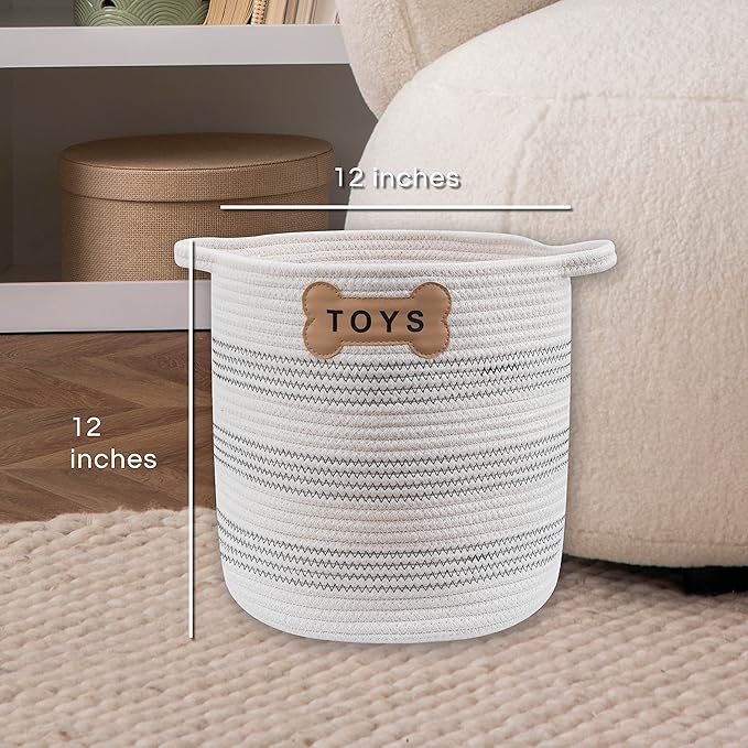 Park Life Designs Cotton Dog and Cat Toy Storage Bin, White-Gray Zigzag, 12-Inch | Collapsible Fabric Organizer | Stylish Florence Design | Lightweight, Durable Canvas