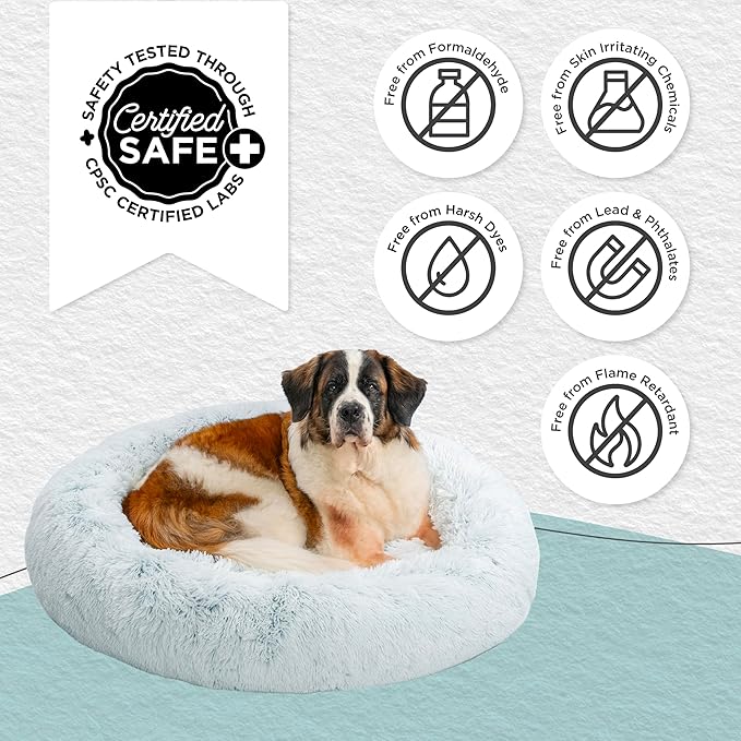 Best Friends by Sheri The Original Calming Donut Dog Bed for Extra-Large Dogs up to 150 lbs, Shag Faux Fur, Frost Gray, 45" x 45"