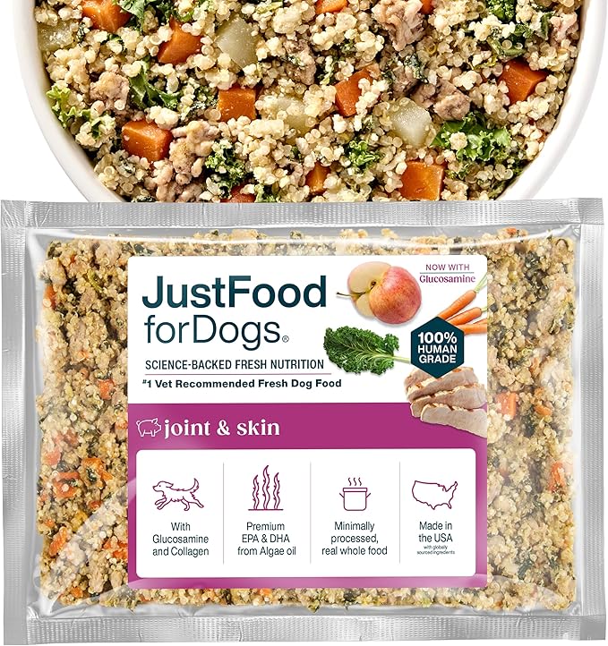 JustFoodForDogs Frozen Wet Dog Food for Joint Health and Sensitive Skin, Human Grade Fresh Pet Meal or Topper, Skin and Joint Support for Dogs, Glucosamine, Omega Oil, Dog Allergy (72oz, 7 Pack)