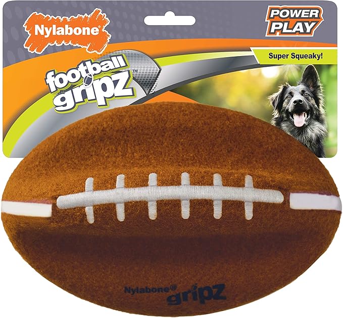 Nylabone Power Play Felt Football Gripz Fetch Toy, Squeaky Ball Chew Toy for Dogs, Large (1 Count)