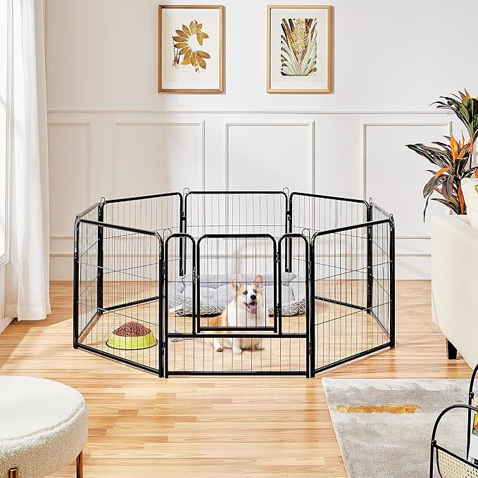 Topeakmart Unleashed Dog Playpen 24 inch 8-Panel Portable Pet Fence for Small/Medium/Large Dogs | Indoor, Outdoor, Yard & RV Camping Use