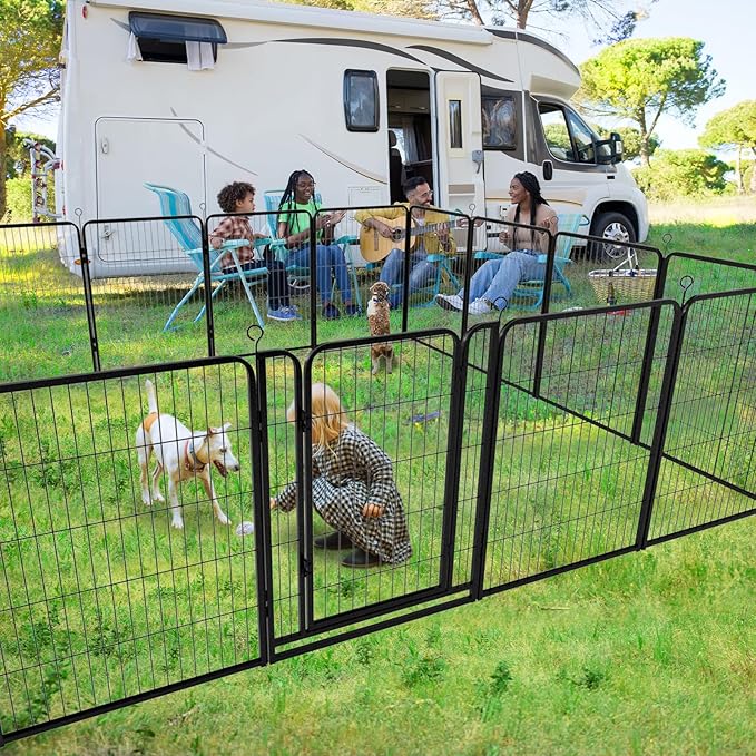 Kfvigoho Dog Playpen Outdoor Extra Wide 12 Piece Panels Heavy Duty Dog Fence 47" Height Anti-Rust with Doors Portable for RV Camping Yard, Total 32FT, 79 Sq.ft, Snowy Black